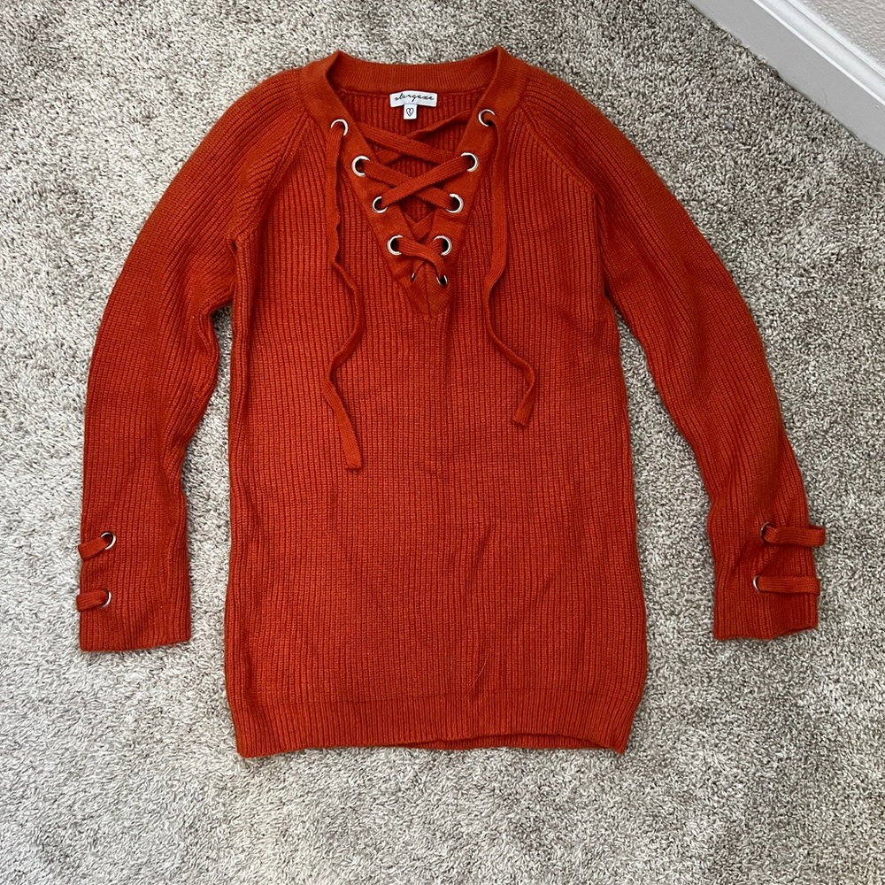 Orange Lace-Up Sweater